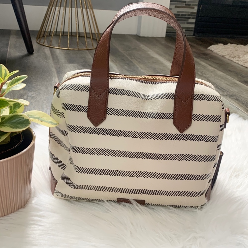 Fossil Fiona Striped Crossbody Satchel Purse Bag - Picture 7 of 16